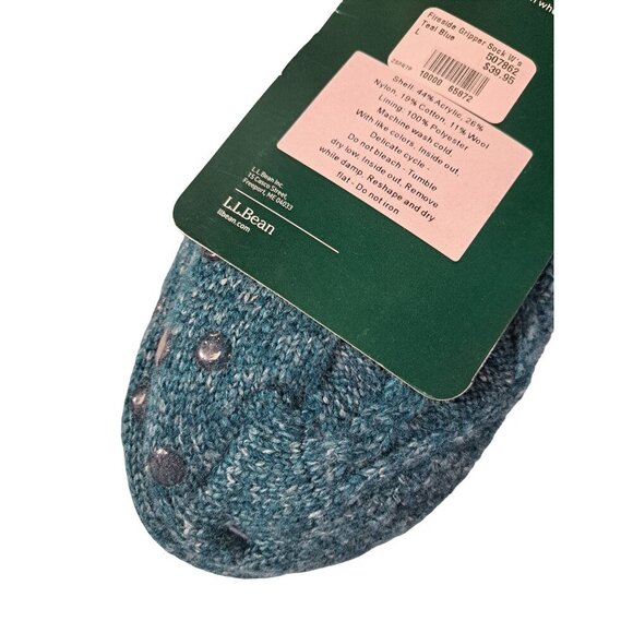 L.L. BEAN Fireside Gripper Socks 1 Pair Teal Blue Women’s Large 507862 NEW NIP - Picture 6 of 8